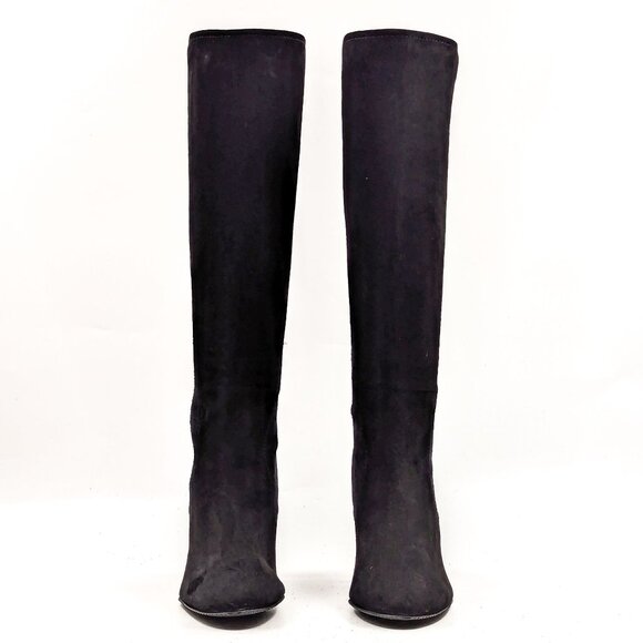Stuart Weitzman Women Livia Black Suede Block Heel Tall Elastic Boots size 9 - Picture 6 of 11